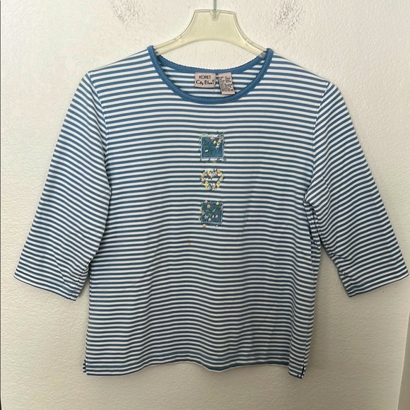 🏝️3/4 SLEEVES KORET TSHIRT BLUE & WHITE STRIPES SZ L 42Wx22 LENGTH GREAT COND - Picture 1 of 5